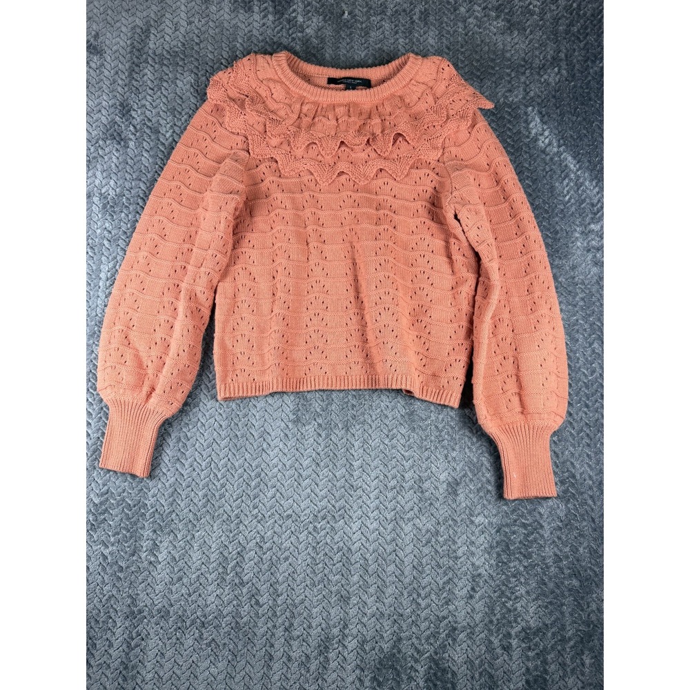 Marc New York Andrew Marc Sweater Women Small Coral Pink Cotton Ruffle Open Knit
